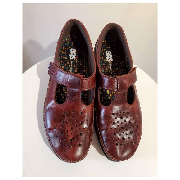 SAS Willow Cutout Leather Walnut Mary Jane Moccasin T-Strap Loafers Womens 8.5N - Picture 4 of 9
